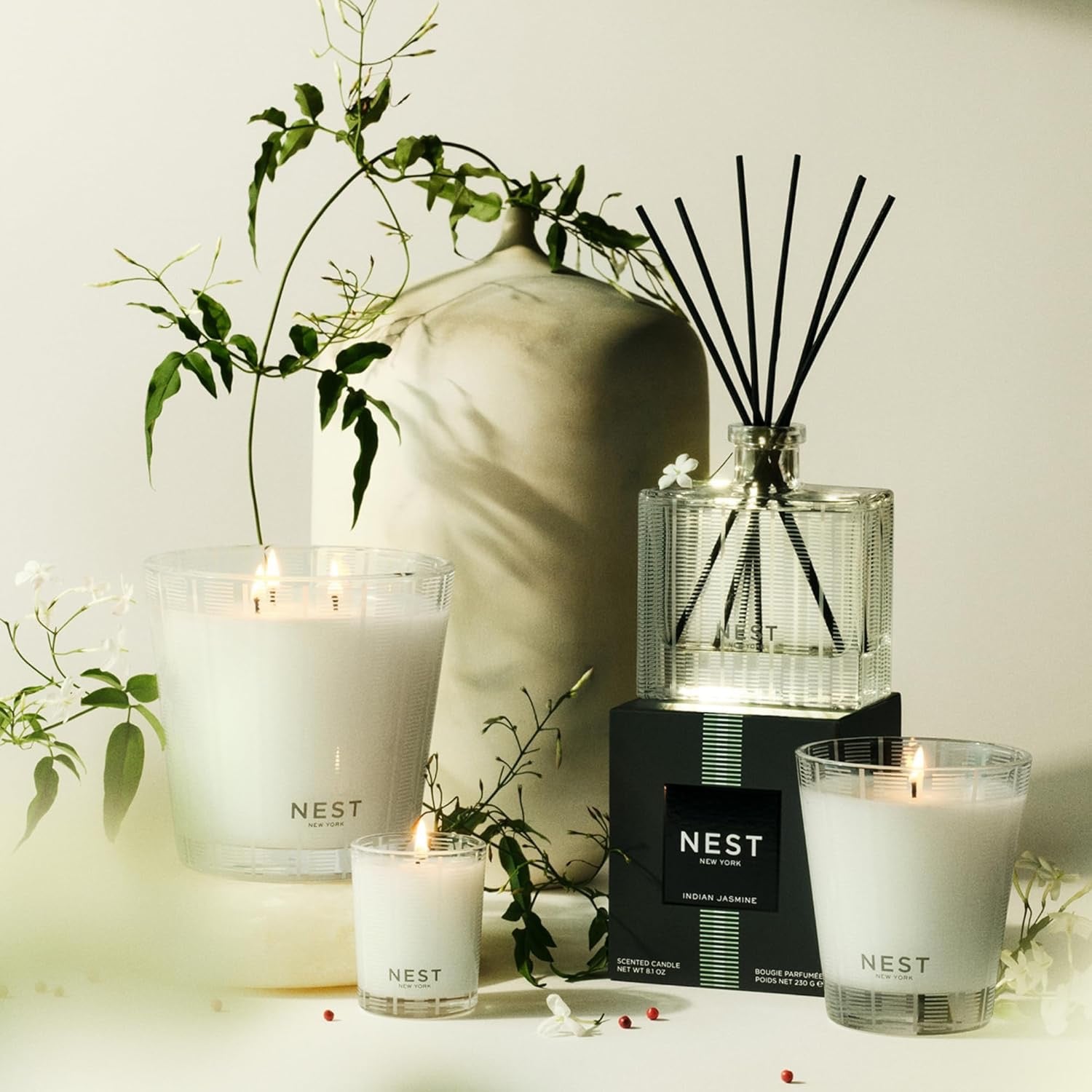 NEST New York Indian Jasmine Reed Diffuser | 5.9 fl oz Luxury Flame-Free Home Fragrance (Up to 90 Days)