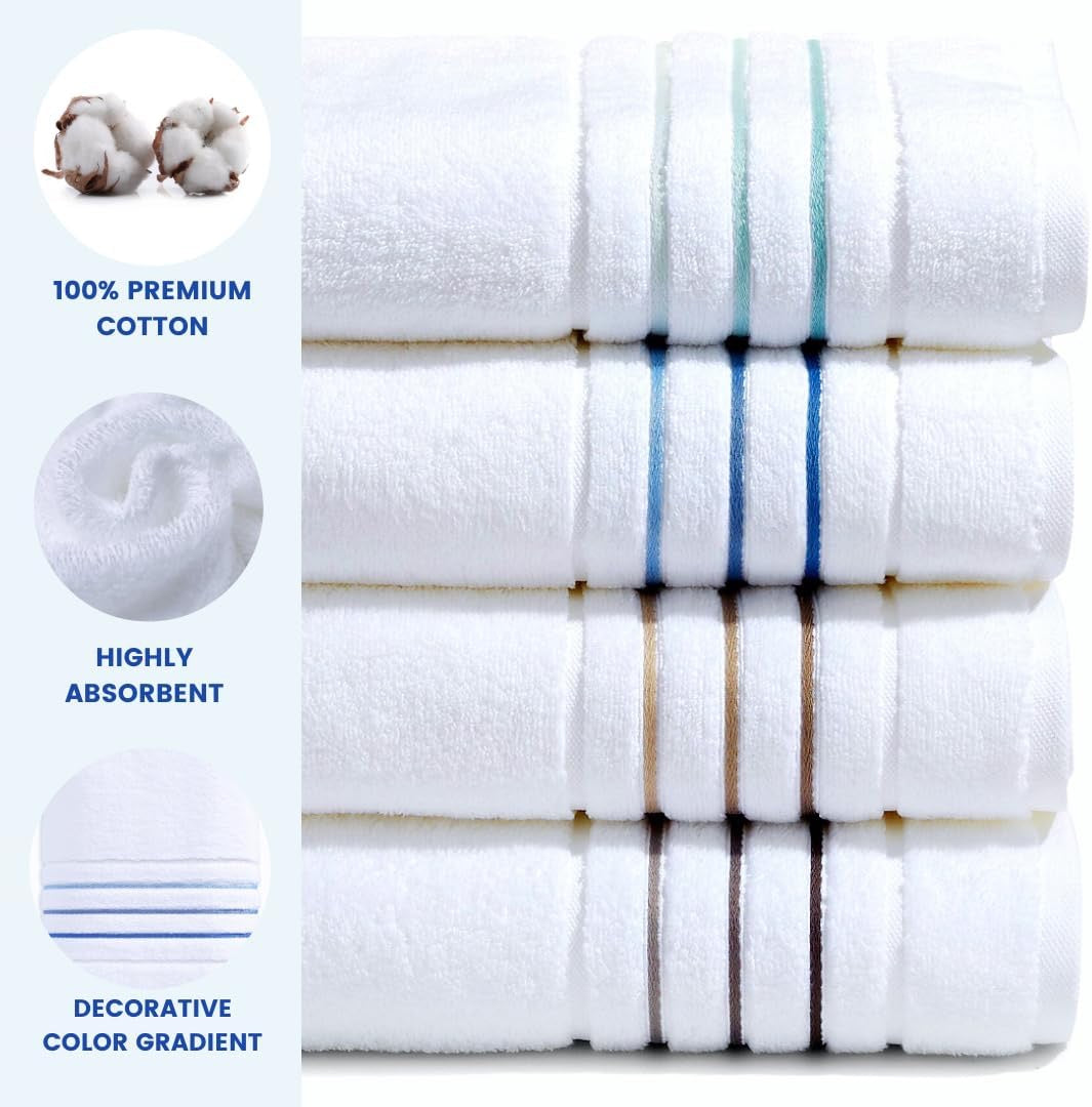 Luxury Hotel & Spa Cotton Bath Towel Set | 6-Piece White & Taupe Bathroom Linen Bundle