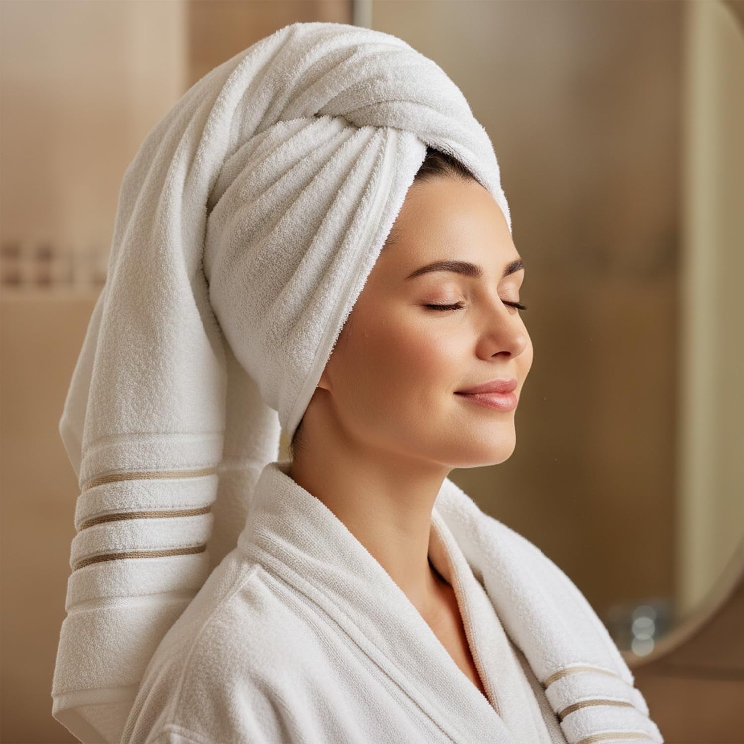 Luxury Hotel & Spa Cotton Bath Towel Set | 6-Piece White & Taupe Bathroom Linen Bundle