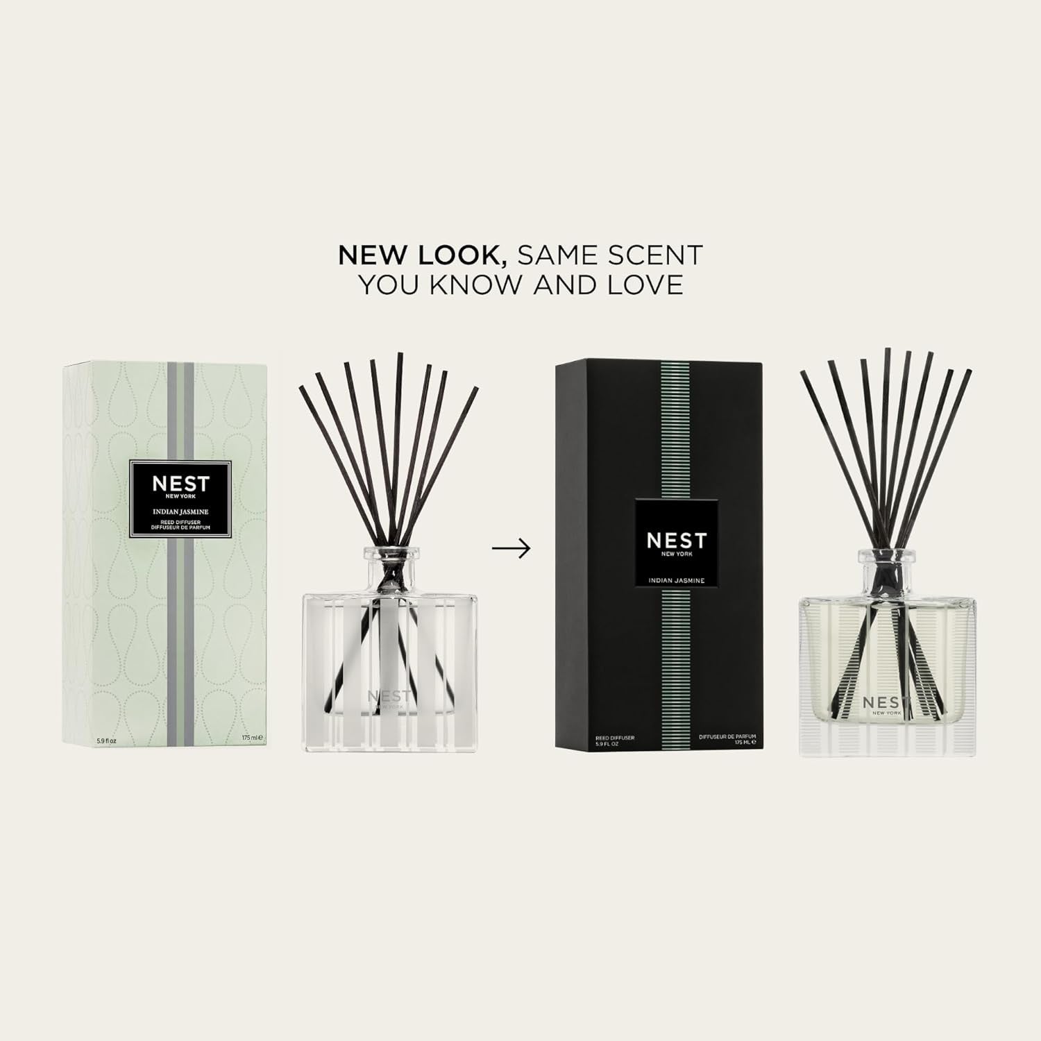 NEST New York Indian Jasmine Reed Diffuser | 5.9 fl oz Luxury Flame-Free Home Fragrance (Up to 90 Days)