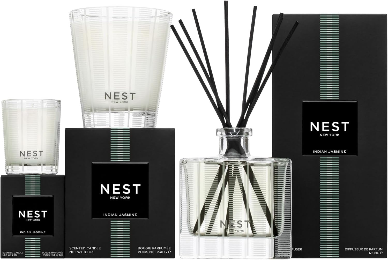NEST New York Indian Jasmine Reed Diffuser | 5.9 fl oz Luxury Flame-Free Home Fragrance (Up to 90 Days)