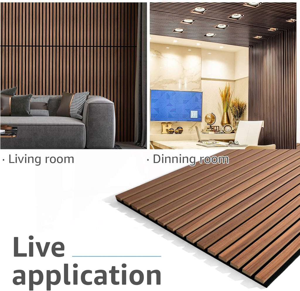 Art3d Wood Slat Acoustic Panels Set of 2 | 3D Fluted Walnut Sound Absorbing Wall & Ceiling Panels