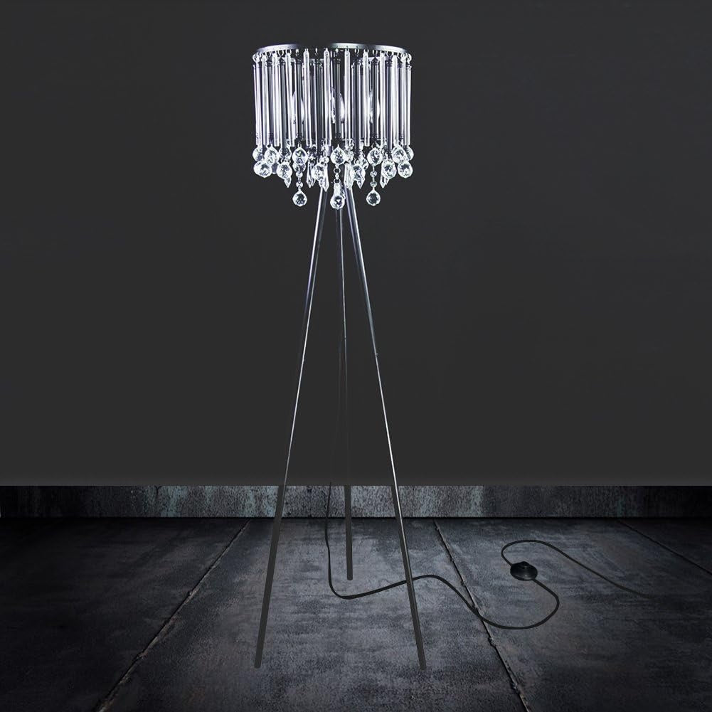 Hsyile Crystal Tripod Floor Lamp | Black 4-Light Modern Luxury Statement Lamp