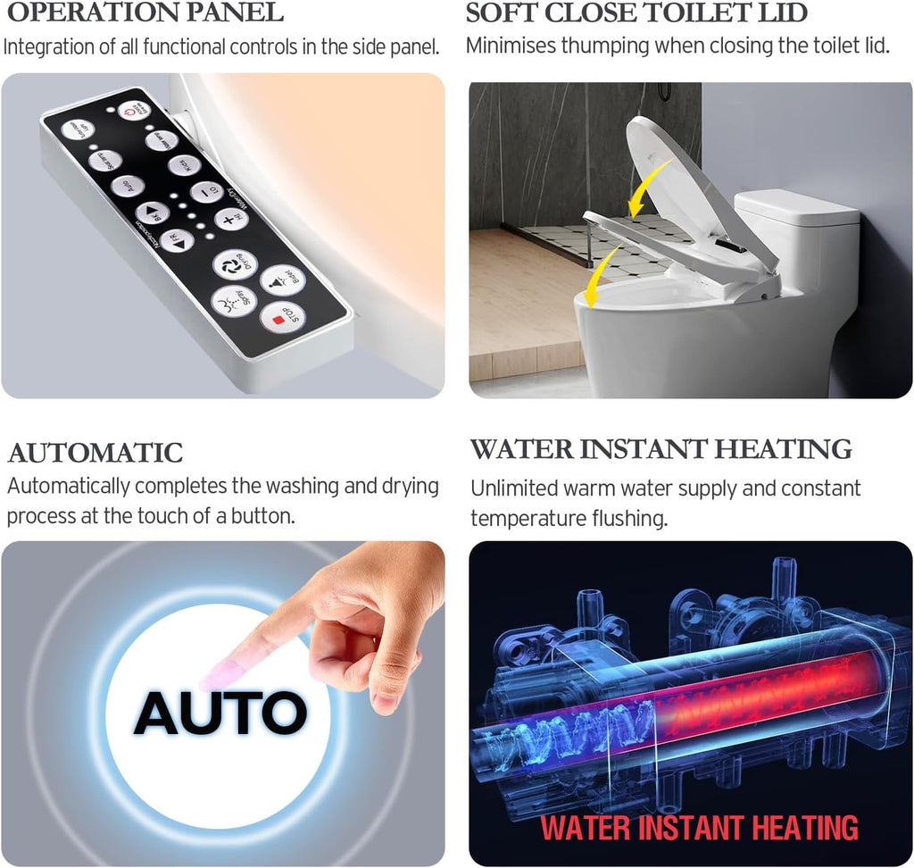 XCQQ Heated Bidet Toilet Seat – Warm Water Wash, Air Dryer & LED Display for Elongated Toilets