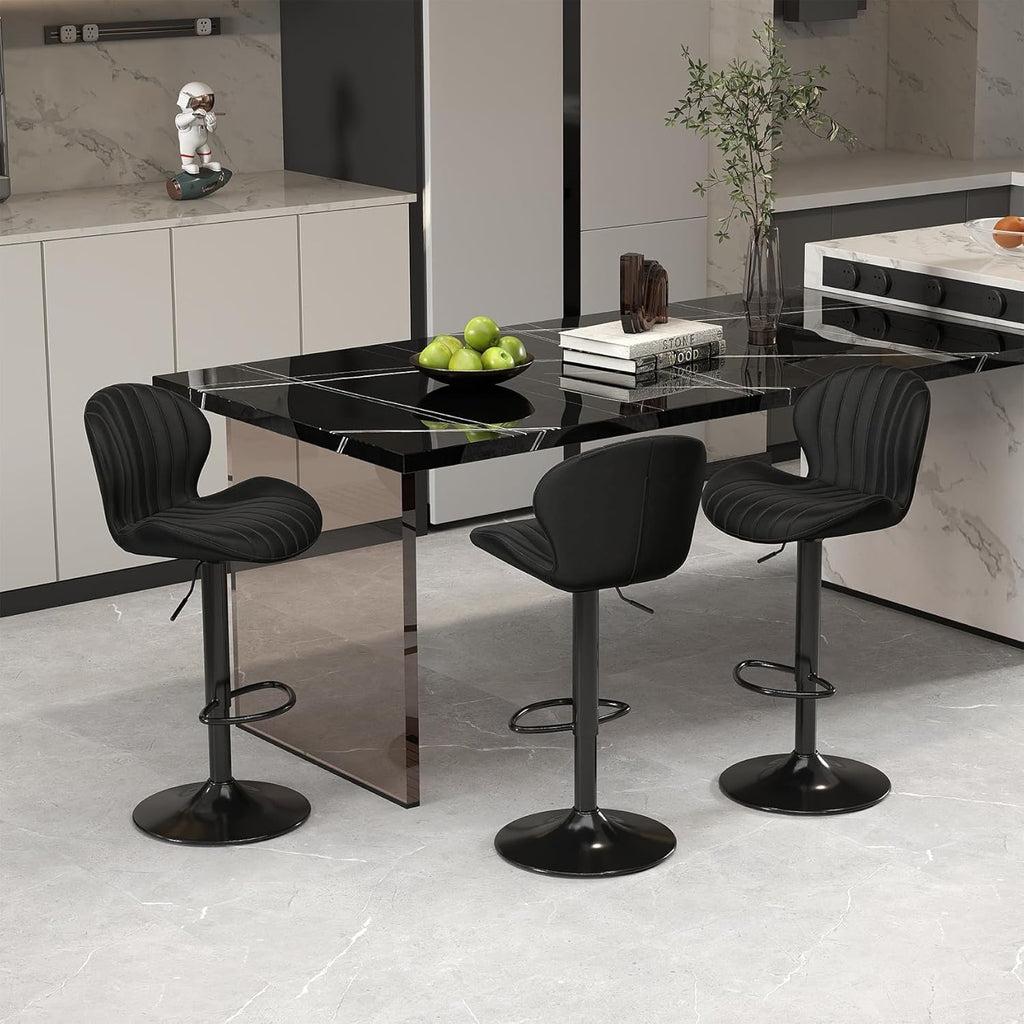 Youhauchair Modern Velvet Bar Stools Set of 3 | Adjustable Swivel Kitchen Island Chairs with Back & Footrest