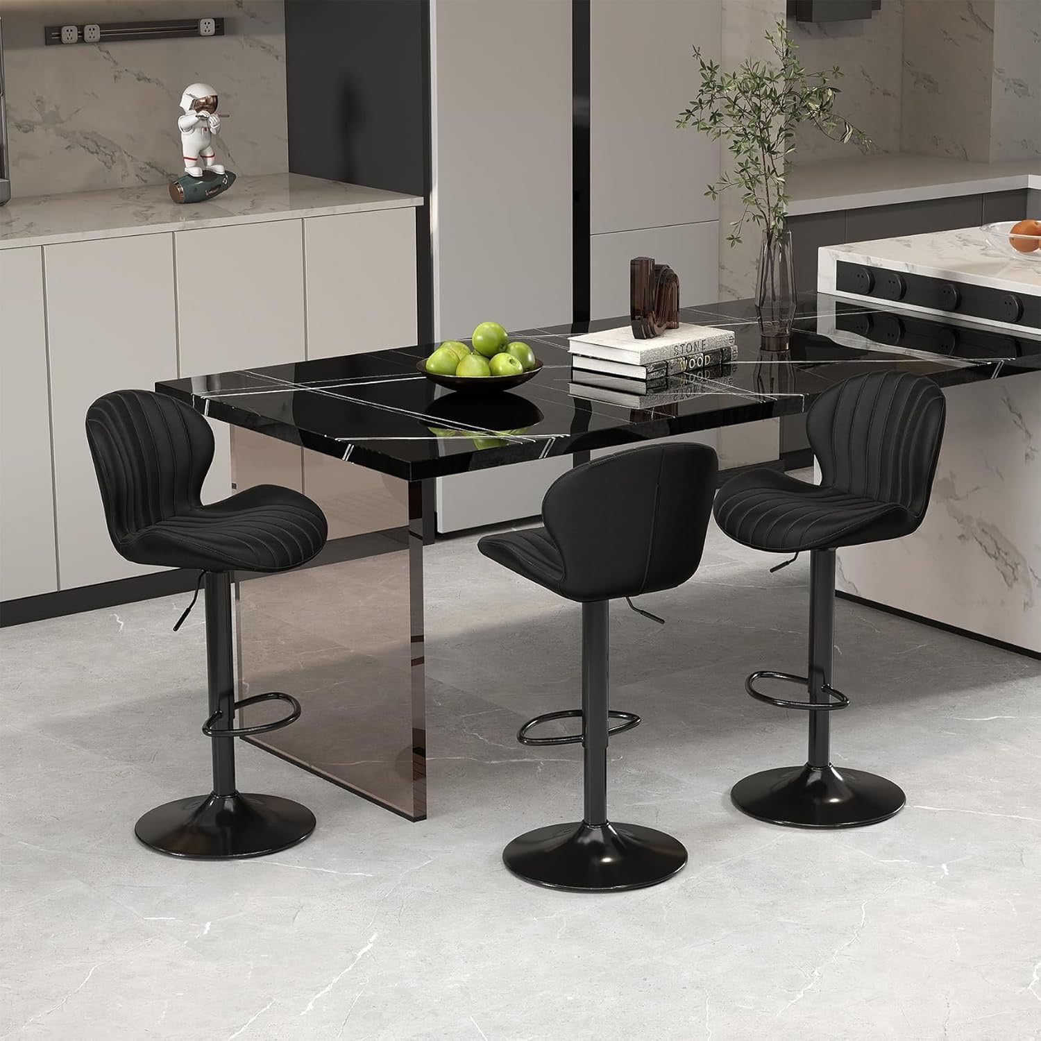 Youhauchair Modern Velvet Bar Stools Set of 3 | Adjustable Swivel Kitchen Island Chairs with Back & Footrest