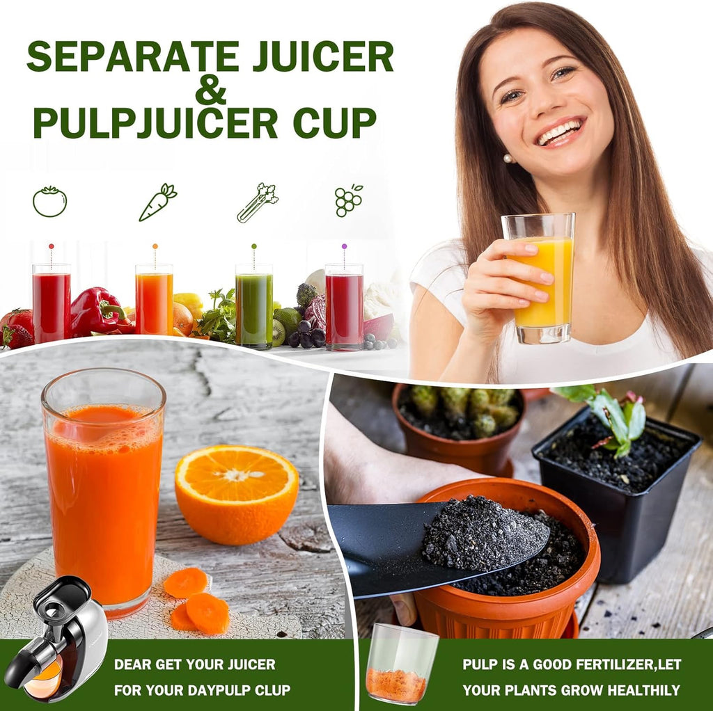 AMZCHEF Cold Press Masticating Juicer – Quiet Slow Juicer Machine with High Juice Yield