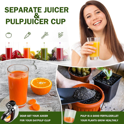 AMZCHEF Cold Press Masticating Juicer – Quiet Slow Juicer Machine with High Juice Yield