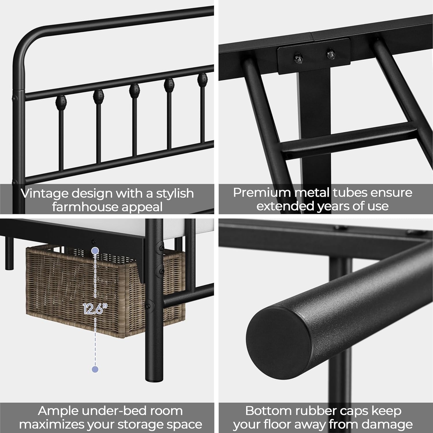 Yaheetech Victorian Iron Platform Bed | Classic Metal Bed Frame with Headboard & Footboard – Black (California King)
