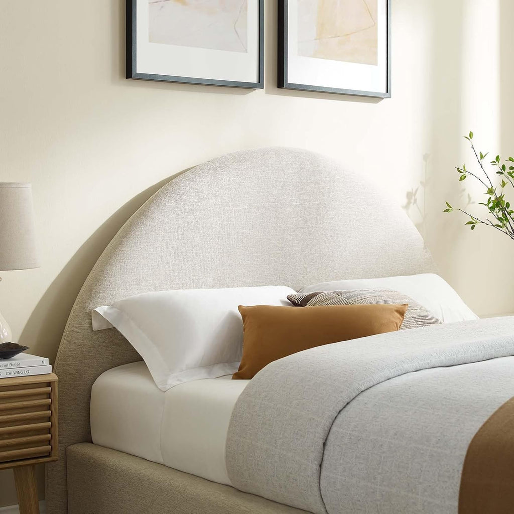 Modway Keynote King Upholstered Platform Bed | Curved Alabaster Velvet Cloud Frame