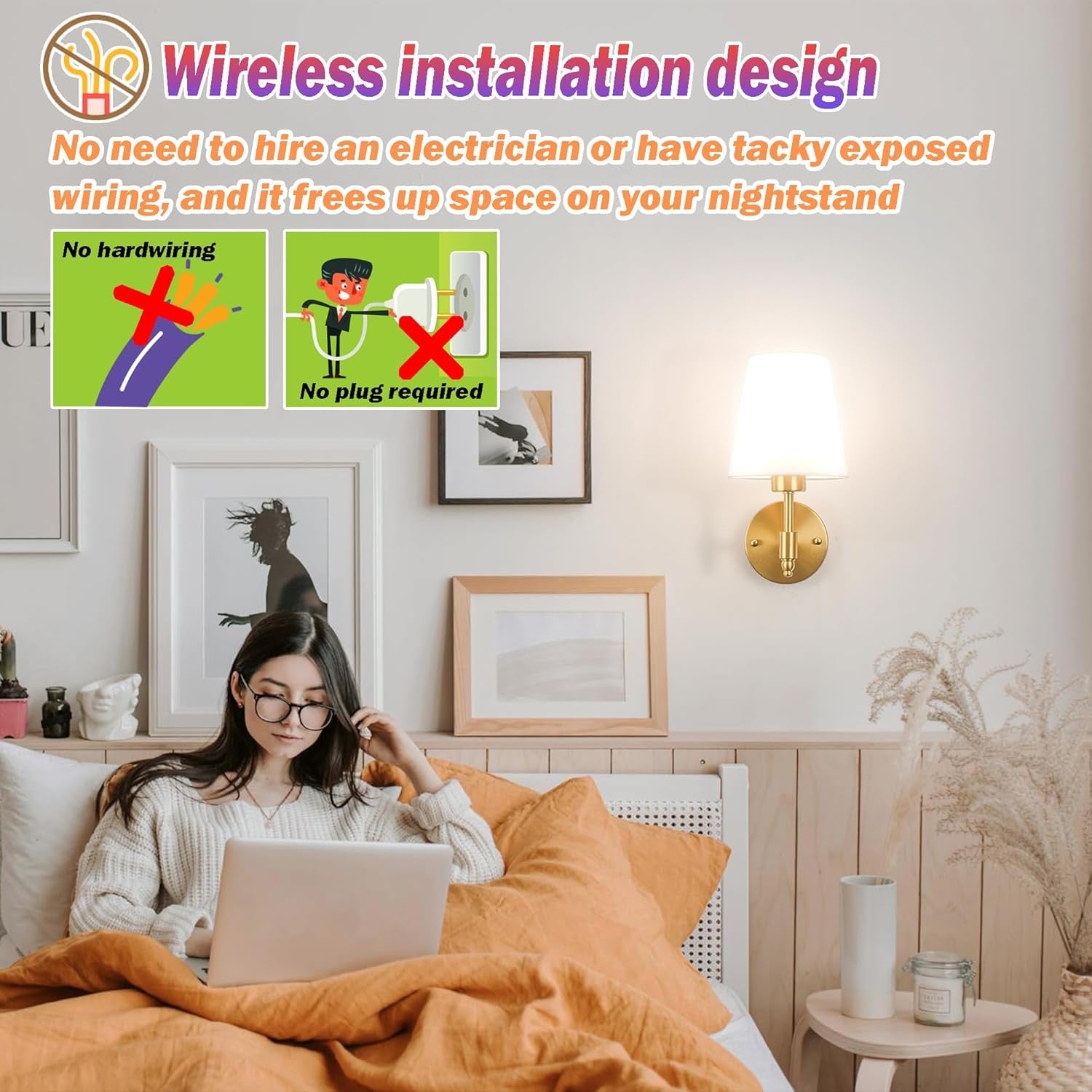 Wireless Battery-Operated Wall Sconces (Set of 2) | Rechargeable RGB Dimmable Lighting