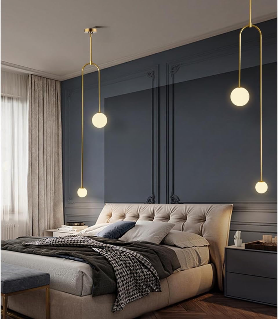 Linear Gold Globe Chandelier – Frosted Glass Pendant Light for Kitchen Island & Dining Room