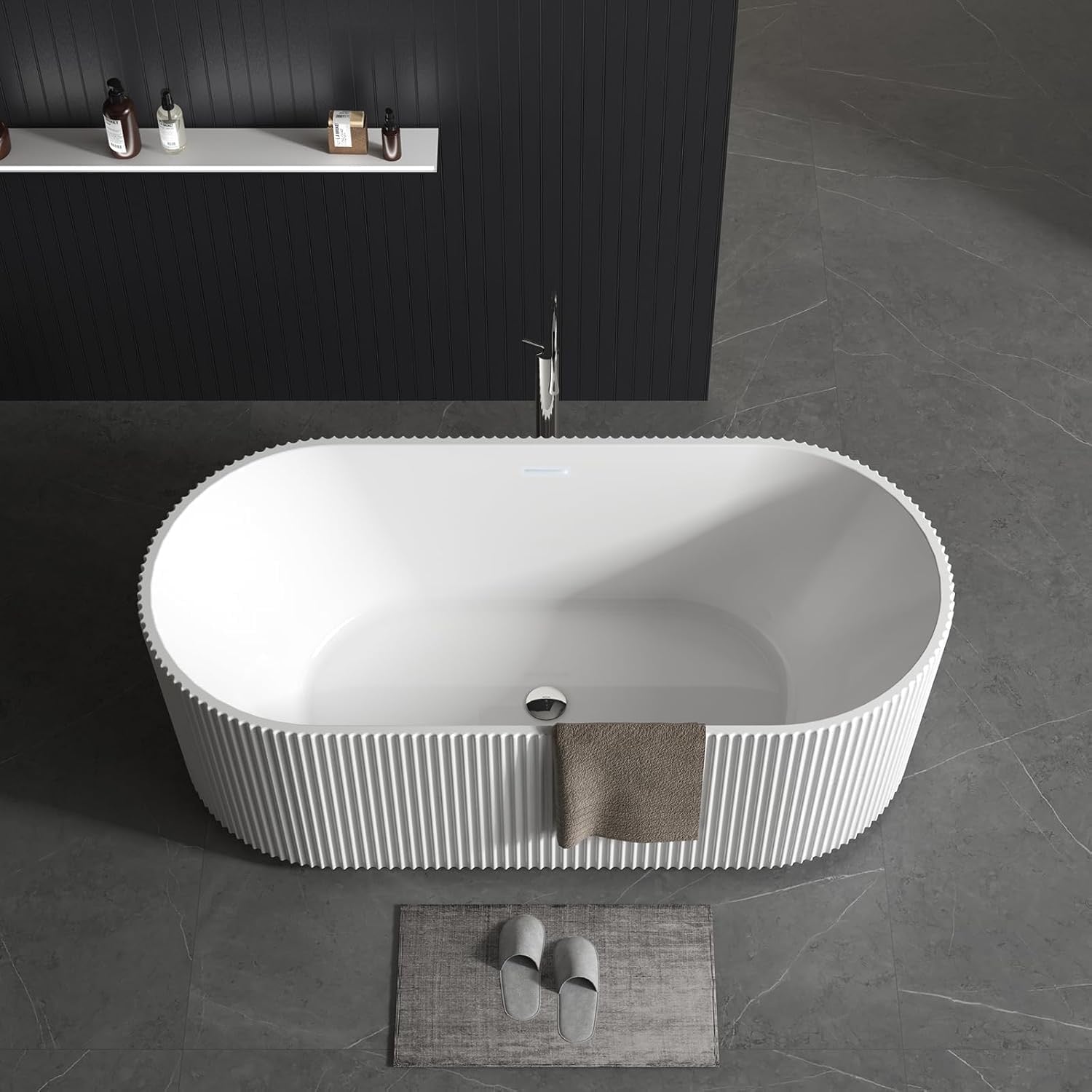 Acrylic Freestanding Deep Soaking Bathtub – Contemporary White Stand-Alone Spa Tub