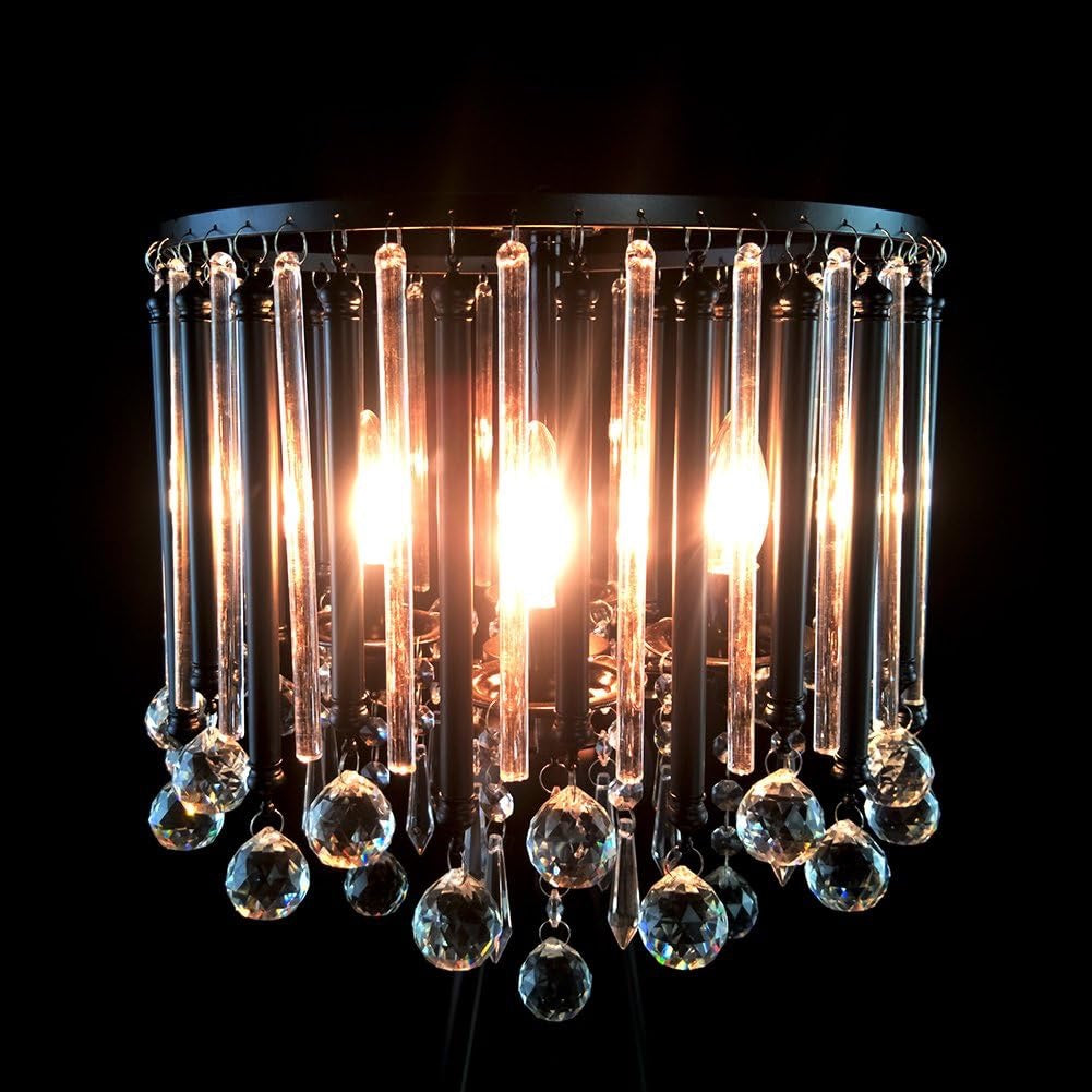 Hsyile Crystal Tripod Floor Lamp | Black 4-Light Modern Luxury Statement Lamp
