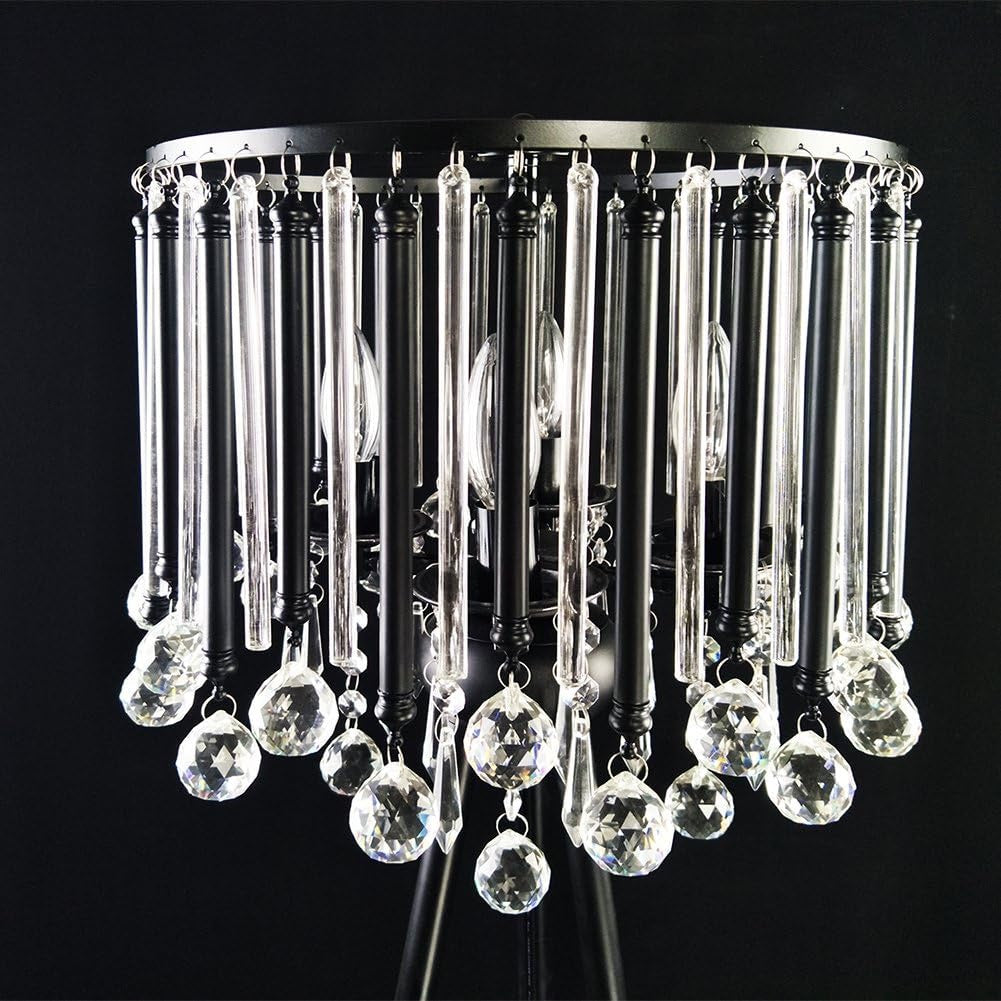 Hsyile Crystal Tripod Floor Lamp | Black 4-Light Modern Luxury Statement Lamp
