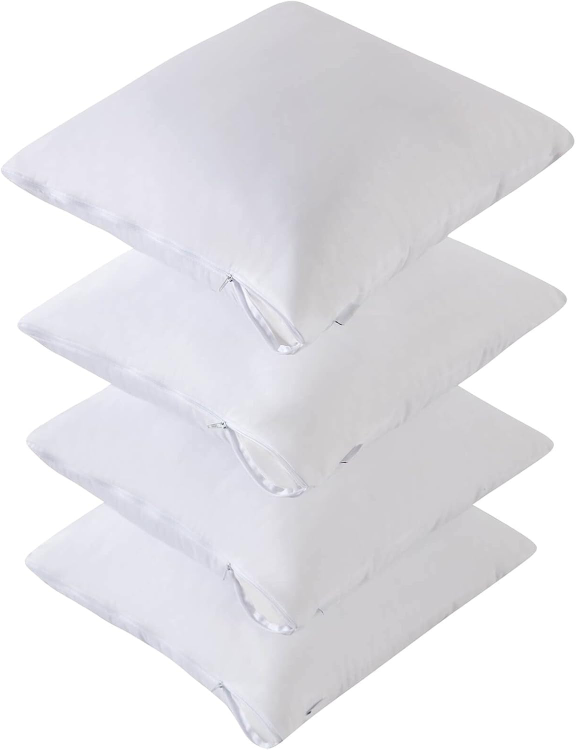 Kingnex Waterproof Euro Pillow Protectors (24×24, Set of 4) | Down & Feather-Proof Zippered Pillow Encasements