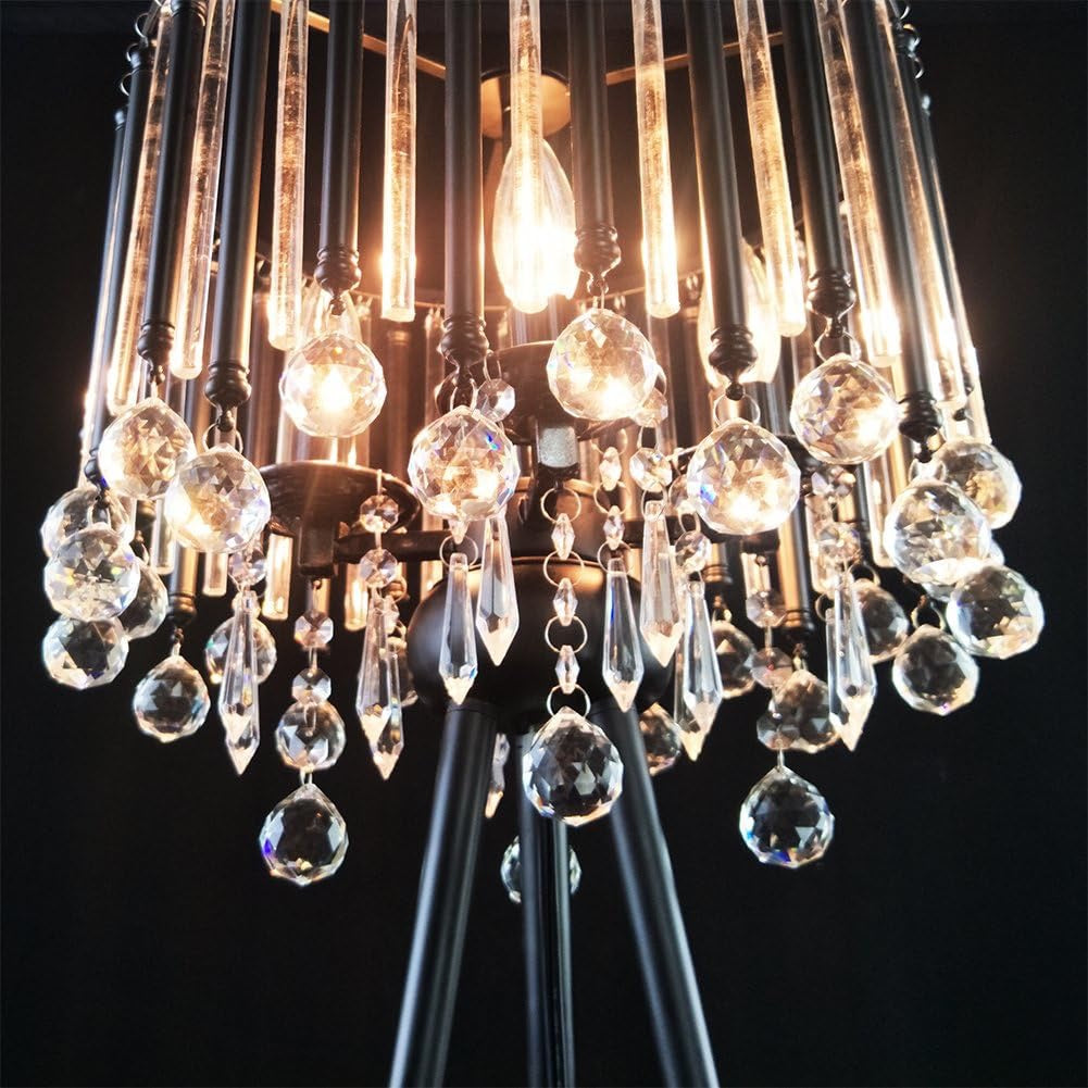 Hsyile Crystal Tripod Floor Lamp | Black 4-Light Modern Luxury Statement Lamp