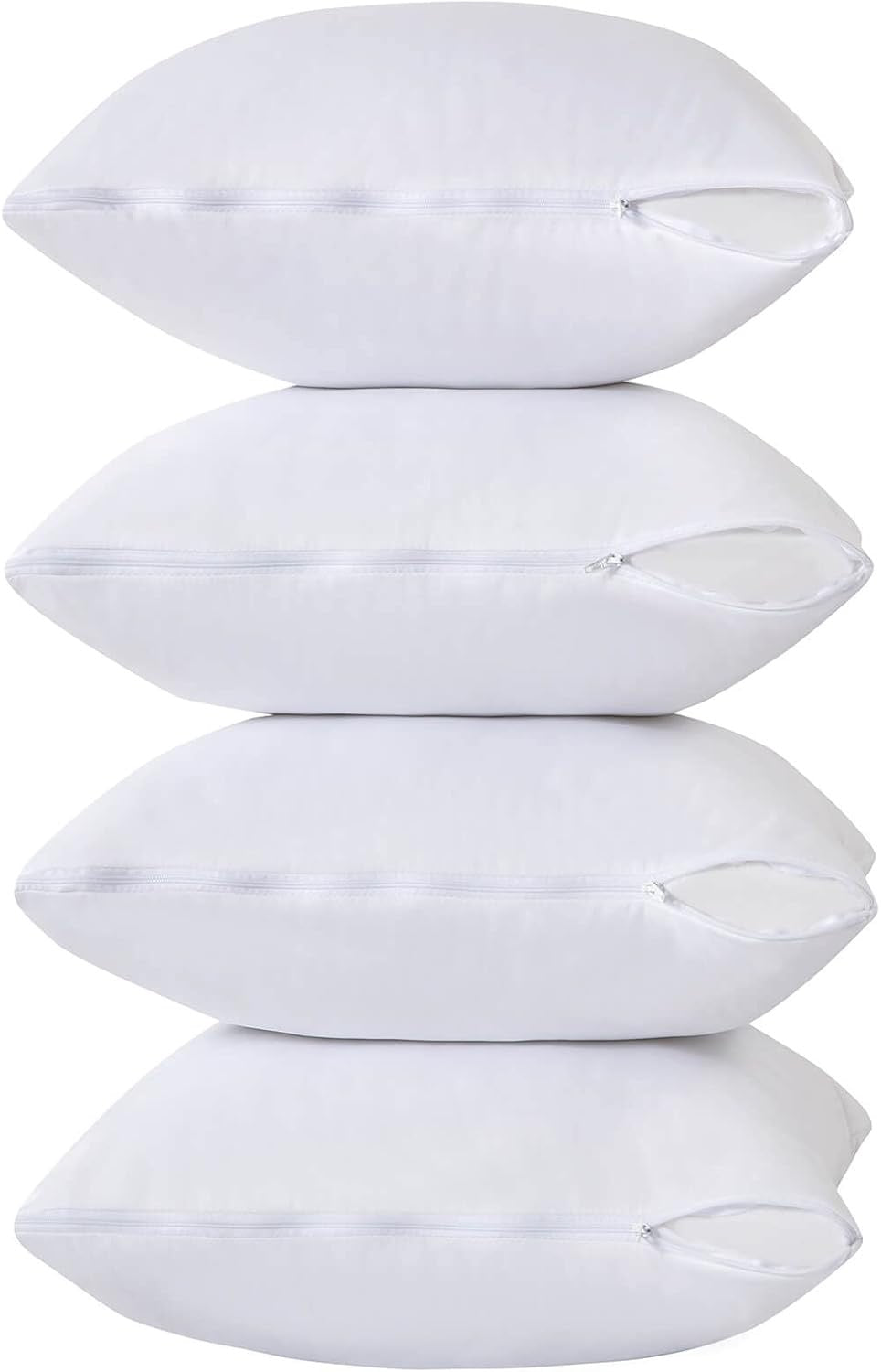 Kingnex Waterproof Euro Pillow Protectors (24×24, Set of 4) | Down & Feather-Proof Zippered Pillow Encasements