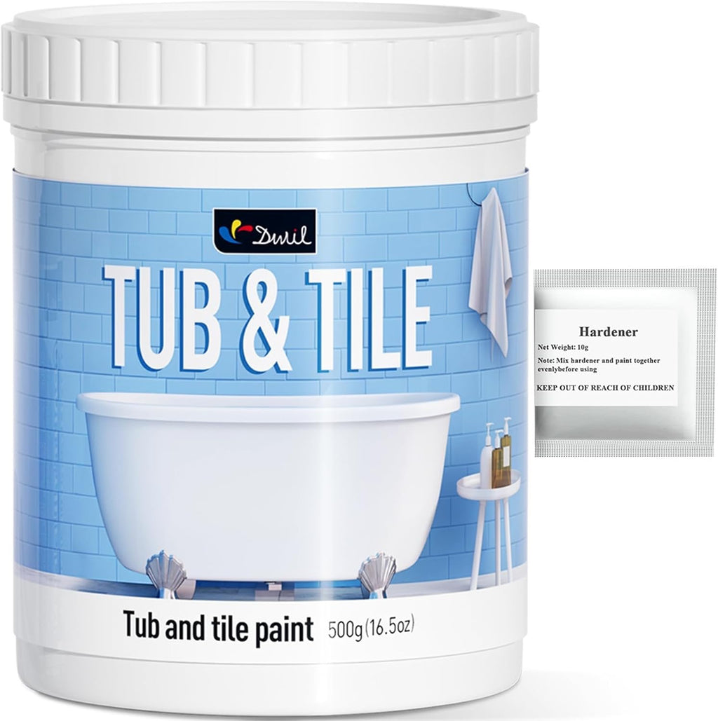 DWIL Tub & Tile Refinishing Paint (16.5 oz) | Water-Based, Low-Odor Semi-Gloss White with Hardener