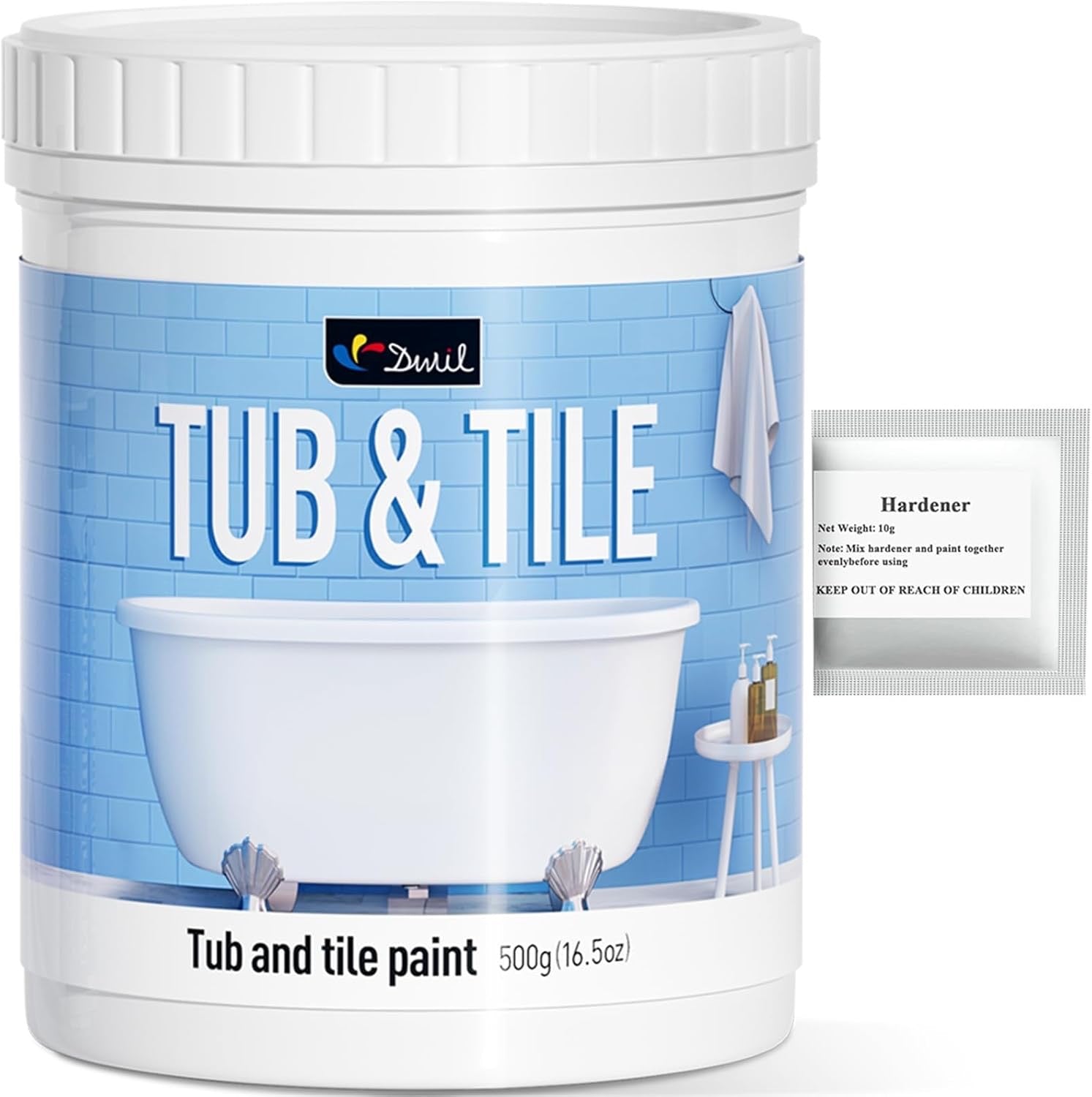 DWIL Tub & Tile Refinishing Paint (16.5 oz) | Water-Based, Low-Odor Semi-Gloss White with Hardener