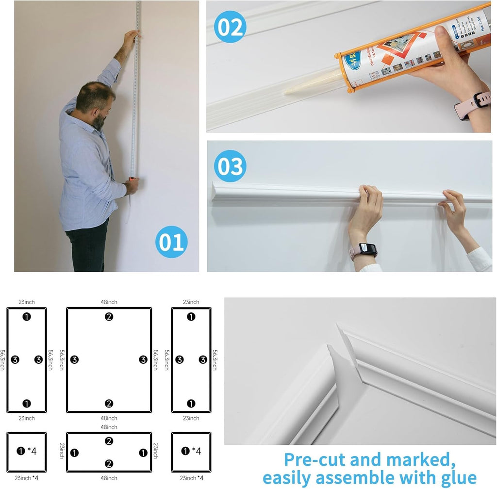 Art3d Pre-Cut Wall Molding Set of 6 PCS | Ready-to-Assemble Wainscoting Panels for Interior Accent Walls