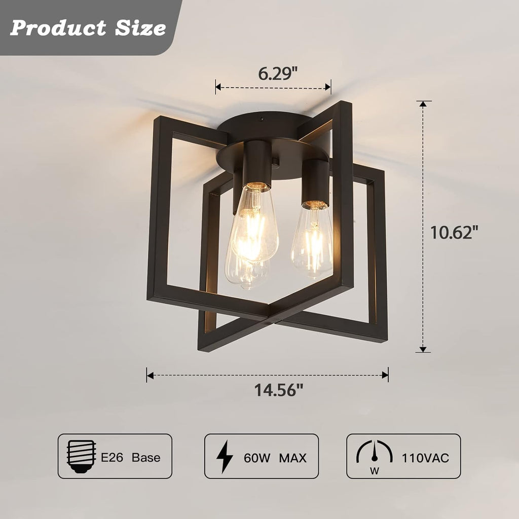 ZGLAOJT 3-Light Industrial Semi-Flush Ceiling Chandelier | Black Farmhouse Ceiling Light Fixture