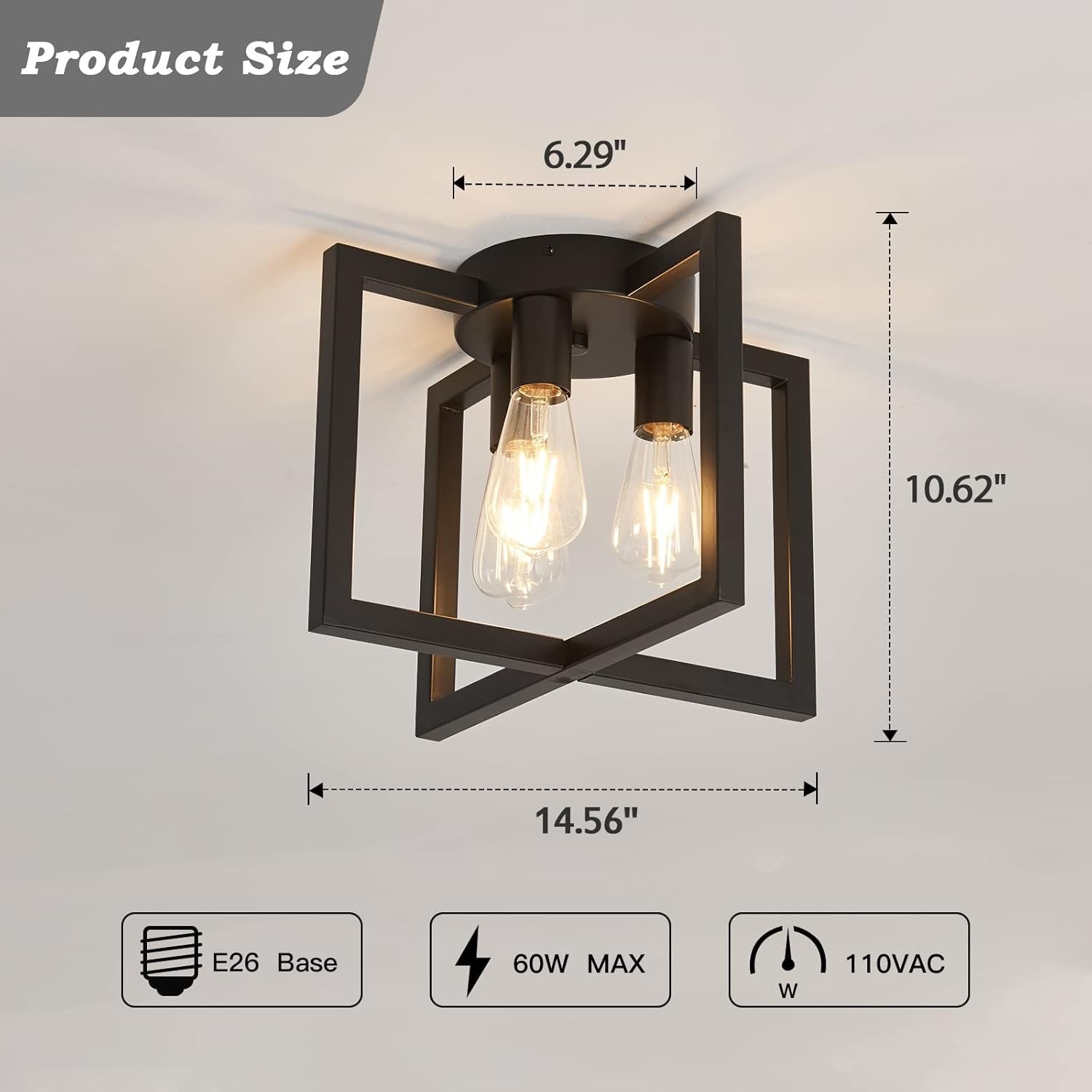 ZGLAOJT 3-Light Industrial Semi-Flush Ceiling Chandelier | Black Farmhouse Ceiling Light Fixture