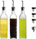 MDLUU Oil and Vinegar Dispenser Set 3 Pack 17oz | Glass Olive Oil Bottles with Pour Spouts Funnel Kitchen Decanters