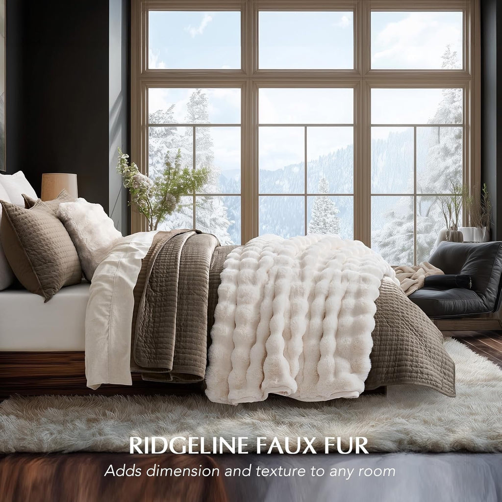 EverGrace Faux Rabbit Fur Throw Blanket | Plush Ivory White Luxury Throw 60" x 80"