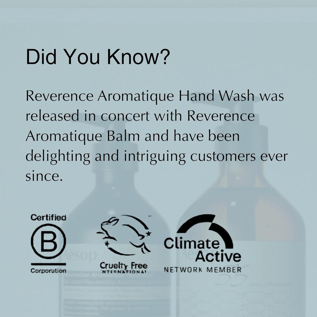 Aesop Reverence Aromatique Hand Wash 500mL | Woody, Earthy Gentle Exfoliating Cleanser