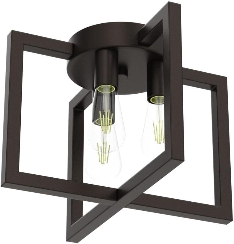 ZGLAOJT 3-Light Industrial Semi-Flush Ceiling Chandelier | Black Farmhouse Ceiling Light Fixture