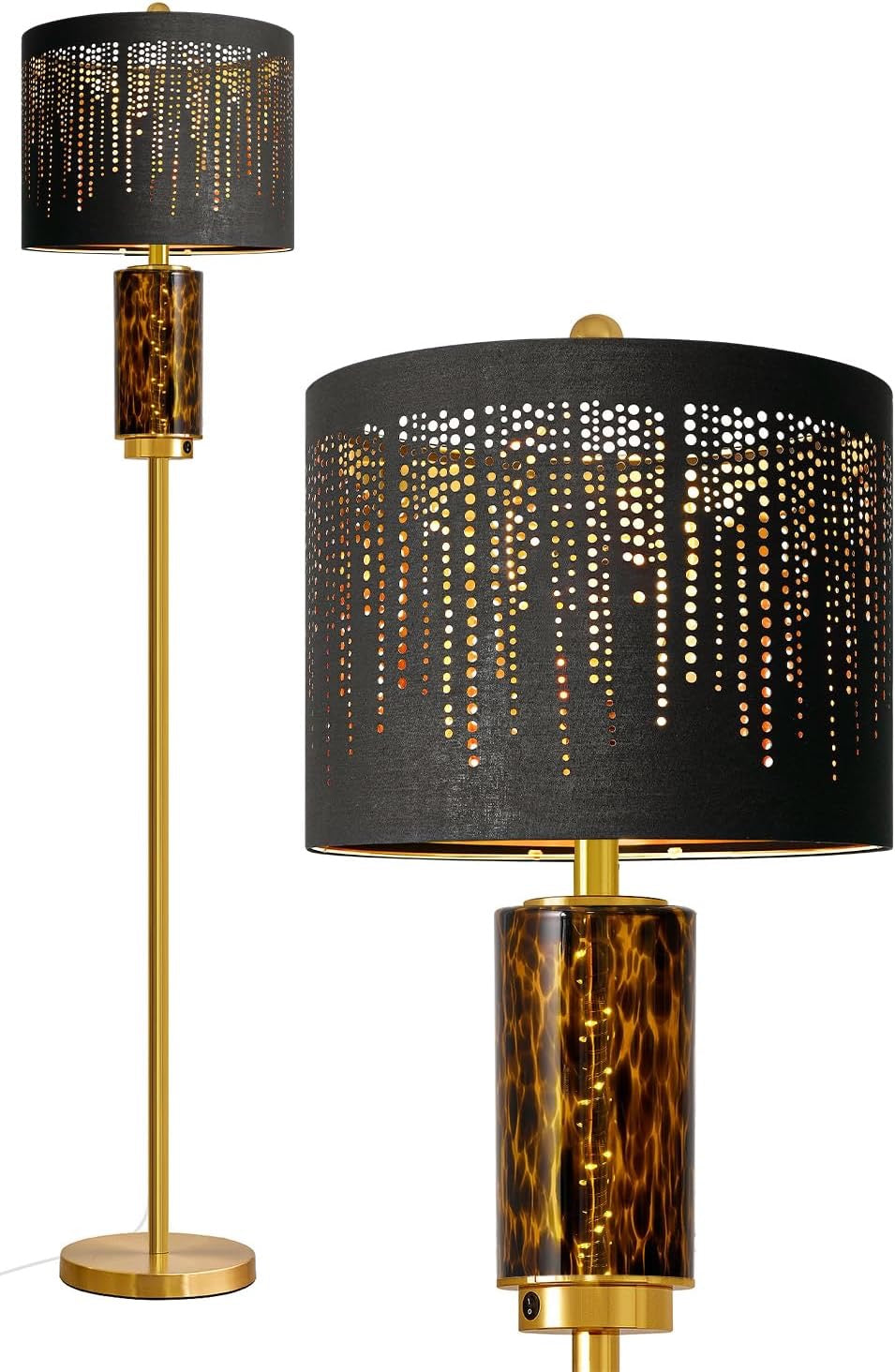 Oneach Modern Gold Floor Lamp | 63.75" Luxury Standing Lamp with Leopard Glass Accent Light