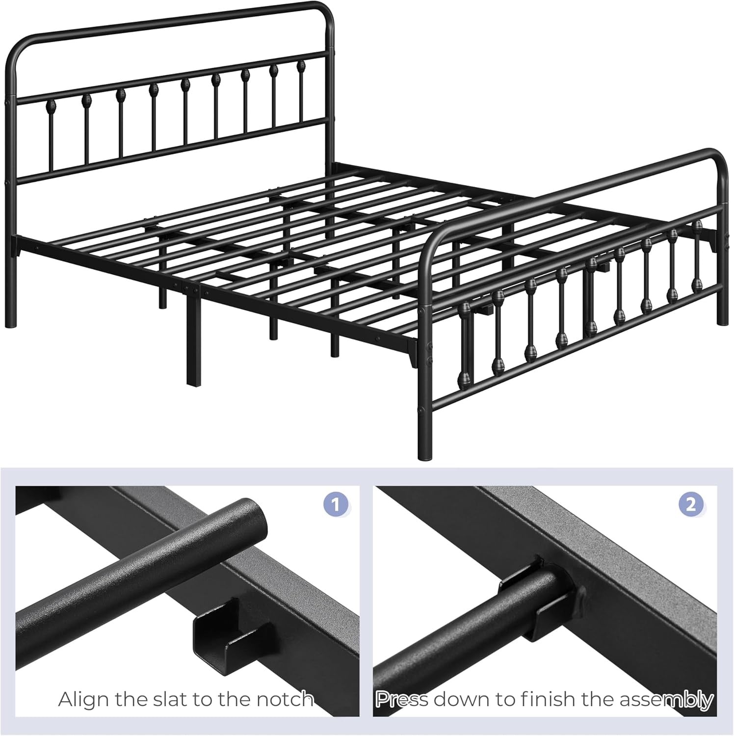 Yaheetech Victorian Iron Platform Bed | Classic Metal Bed Frame with Headboard & Footboard – Black (California King)