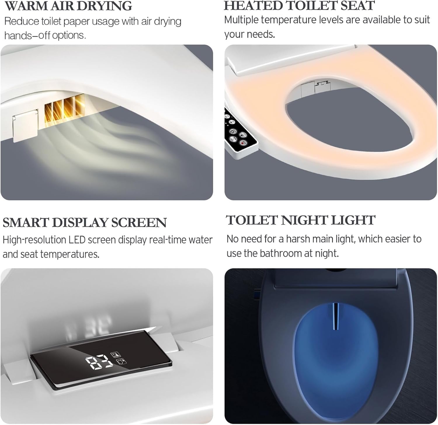 XCQQ Heated Bidet Toilet Seat – Warm Water Wash, Air Dryer & LED Display for Elongated Toilets