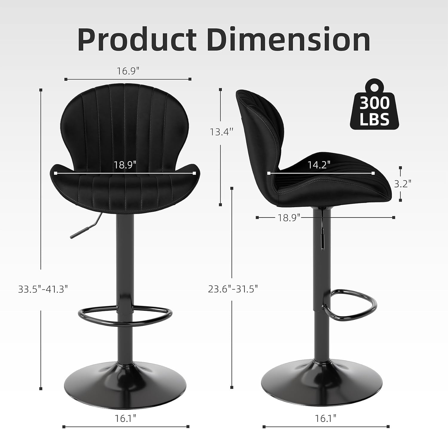 Youhauchair Modern Velvet Bar Stools Set of 3 | Adjustable Swivel Kitchen Island Chairs with Back & Footrest