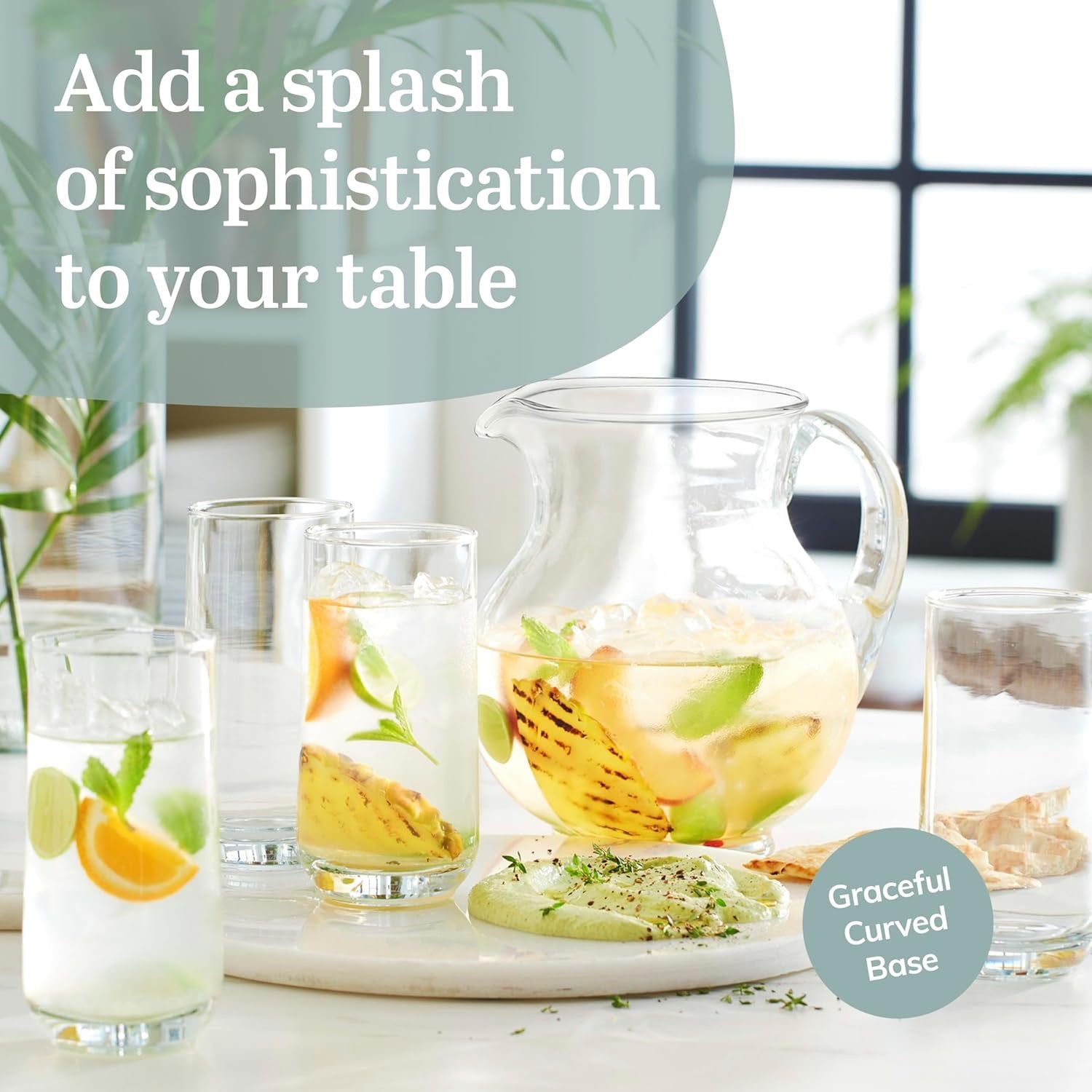 Libbey Ascent 16-Piece Drinking Glass Set | Tumbler & Rocks Glasses with Curved Modern Design (Versatile Everyday Glassware Set)
