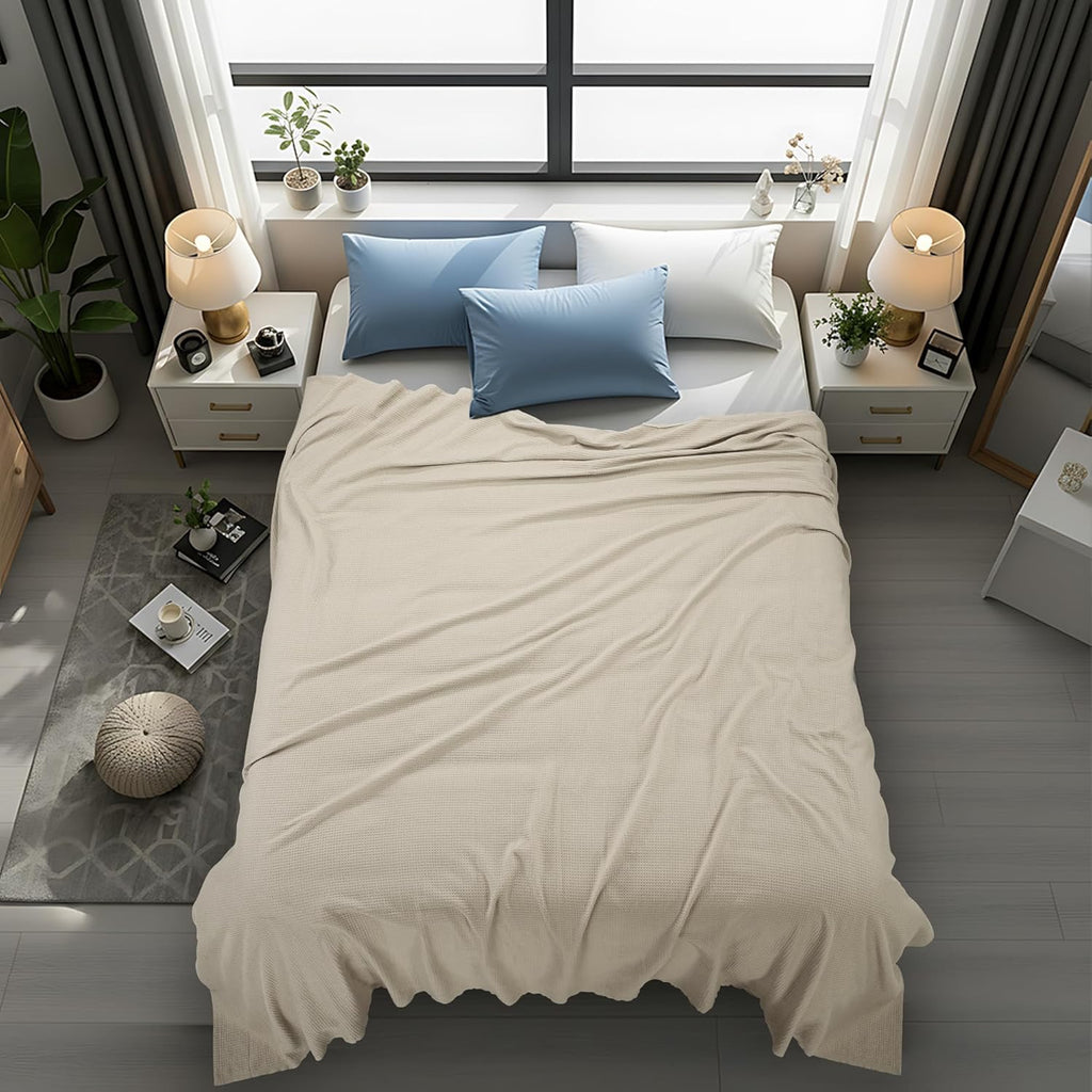 Utopia Bedding Waffle Weave Blanket – Queen Size | Lightweight Breathable Cotton Blend Throw (Khaki)