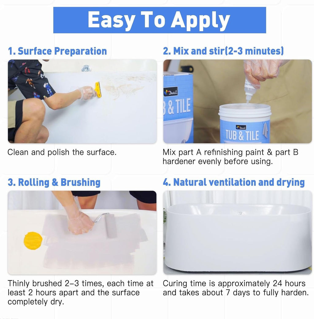 DWIL Tub & Tile Refinishing Paint (16.5 oz) | Water-Based, Low-Odor Semi-Gloss White with Hardener