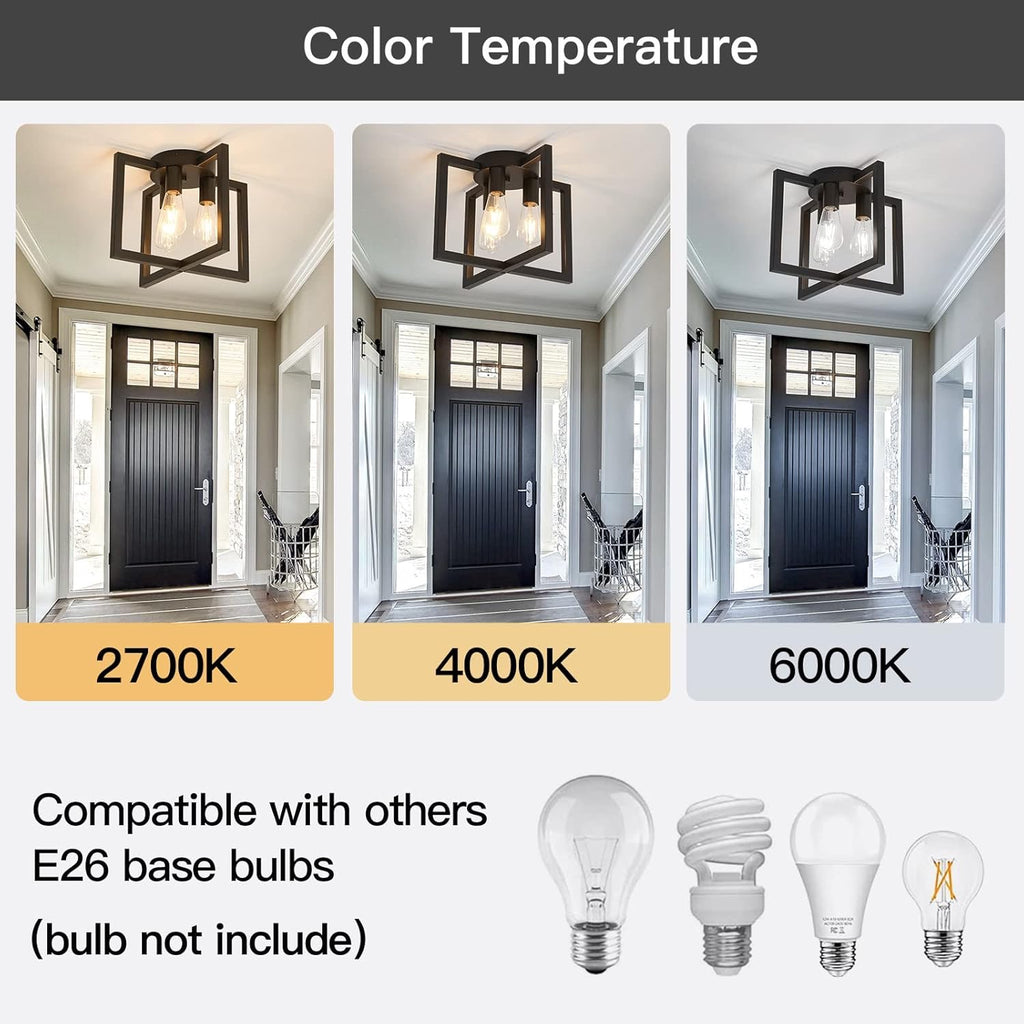ZGLAOJT 3-Light Industrial Semi-Flush Ceiling Chandelier | Black Farmhouse Ceiling Light Fixture