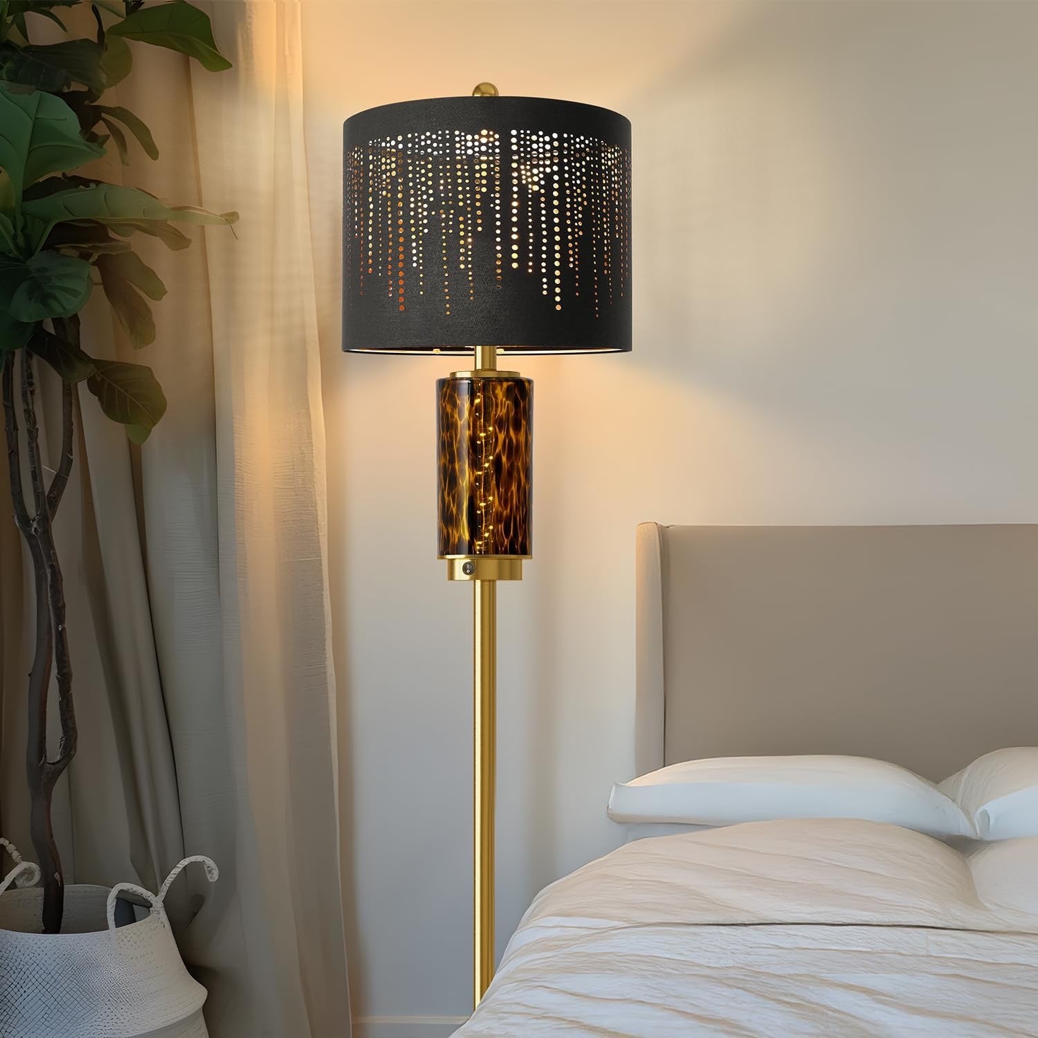 Oneach Modern Gold Floor Lamp | 63.75" Luxury Standing Lamp with Leopard Glass Accent Light