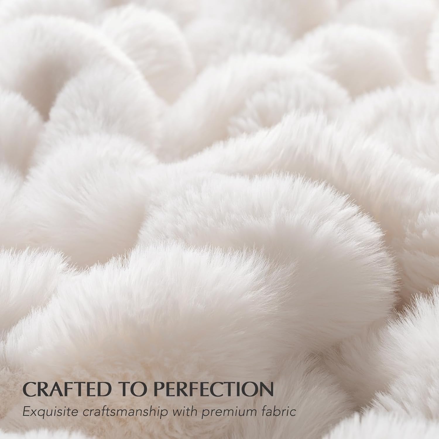 EverGrace Faux Rabbit Fur Throw Blanket | Plush Ivory White Luxury Throw 60" x 80"