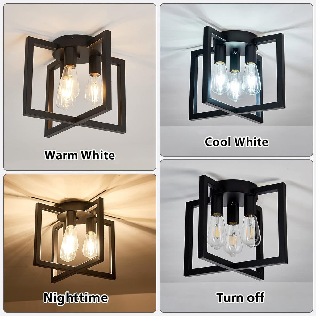 ZGLAOJT 3-Light Industrial Semi-Flush Ceiling Chandelier | Black Farmhouse Ceiling Light Fixture