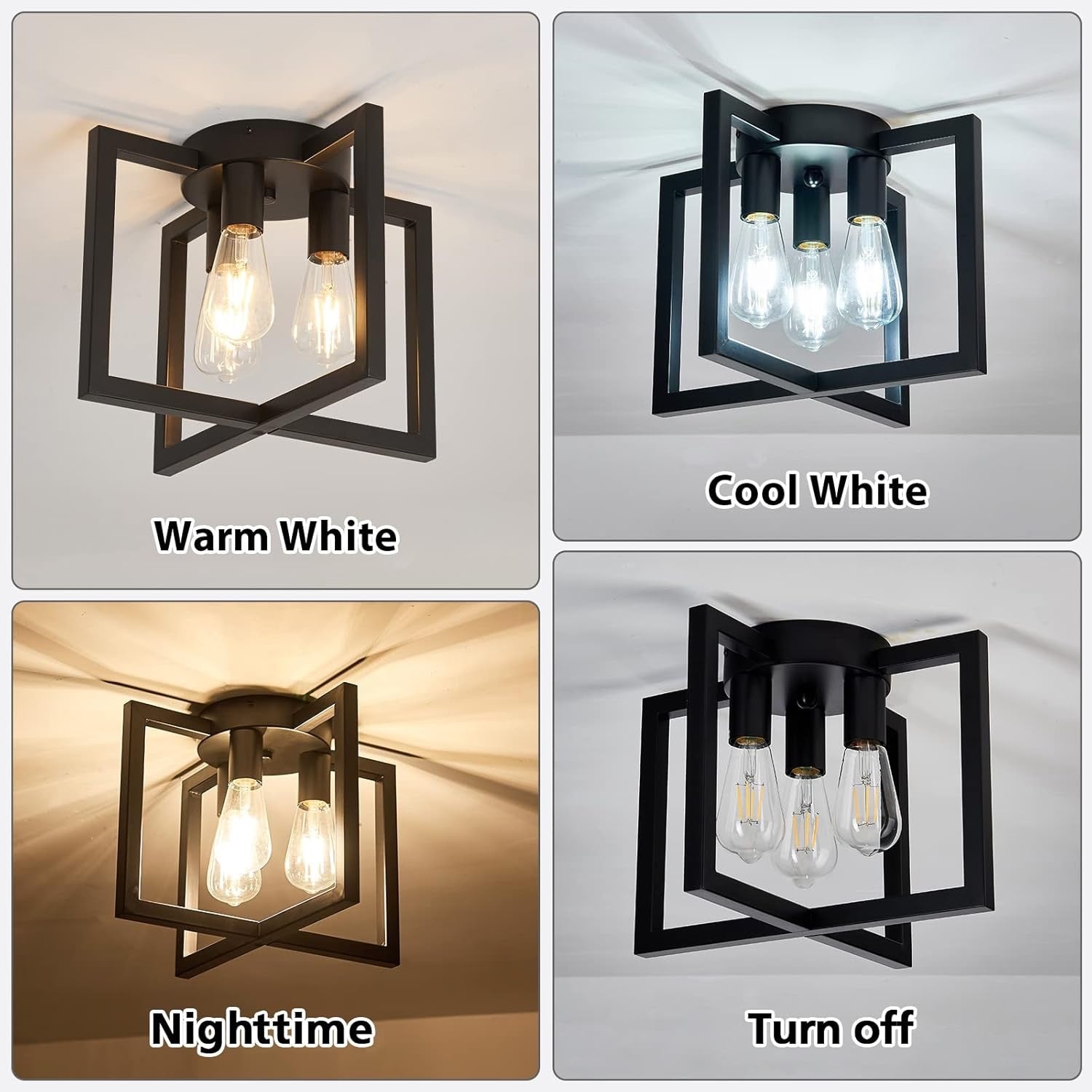 ZGLAOJT 3-Light Industrial Semi-Flush Ceiling Chandelier | Black Farmhouse Ceiling Light Fixture