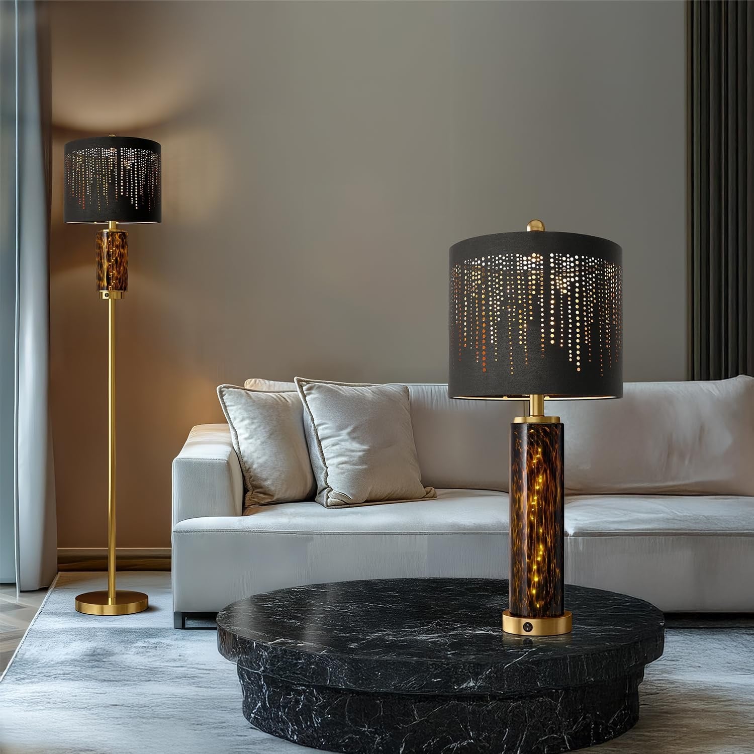 Oneach Modern Gold Floor Lamp | 63.75" Luxury Standing Lamp with Leopard Glass Accent Light
