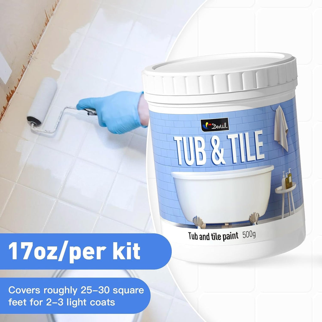 DWIL Tub & Tile Refinishing Paint (16.5 oz) | Water-Based, Low-Odor Semi-Gloss White with Hardener
