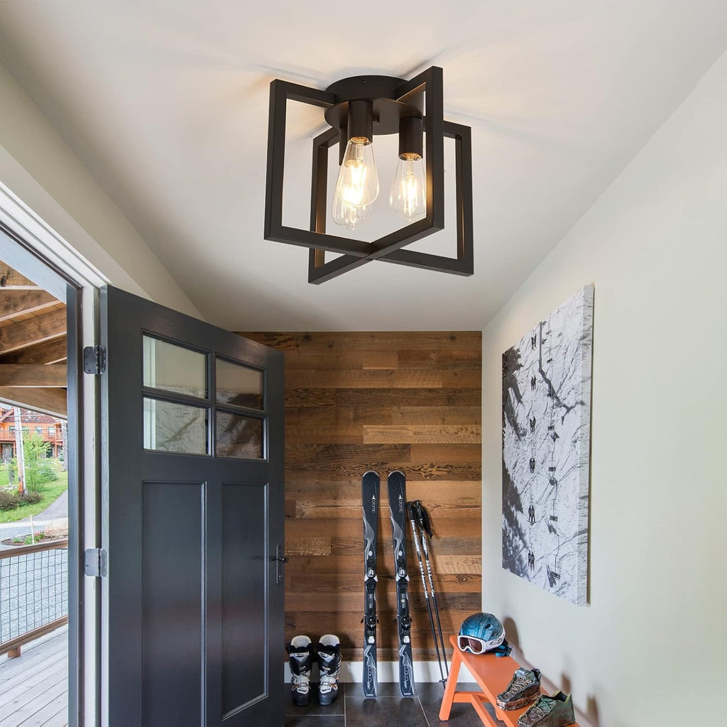 ZGLAOJT 3-Light Industrial Semi-Flush Ceiling Chandelier | Black Farmhouse Ceiling Light Fixture