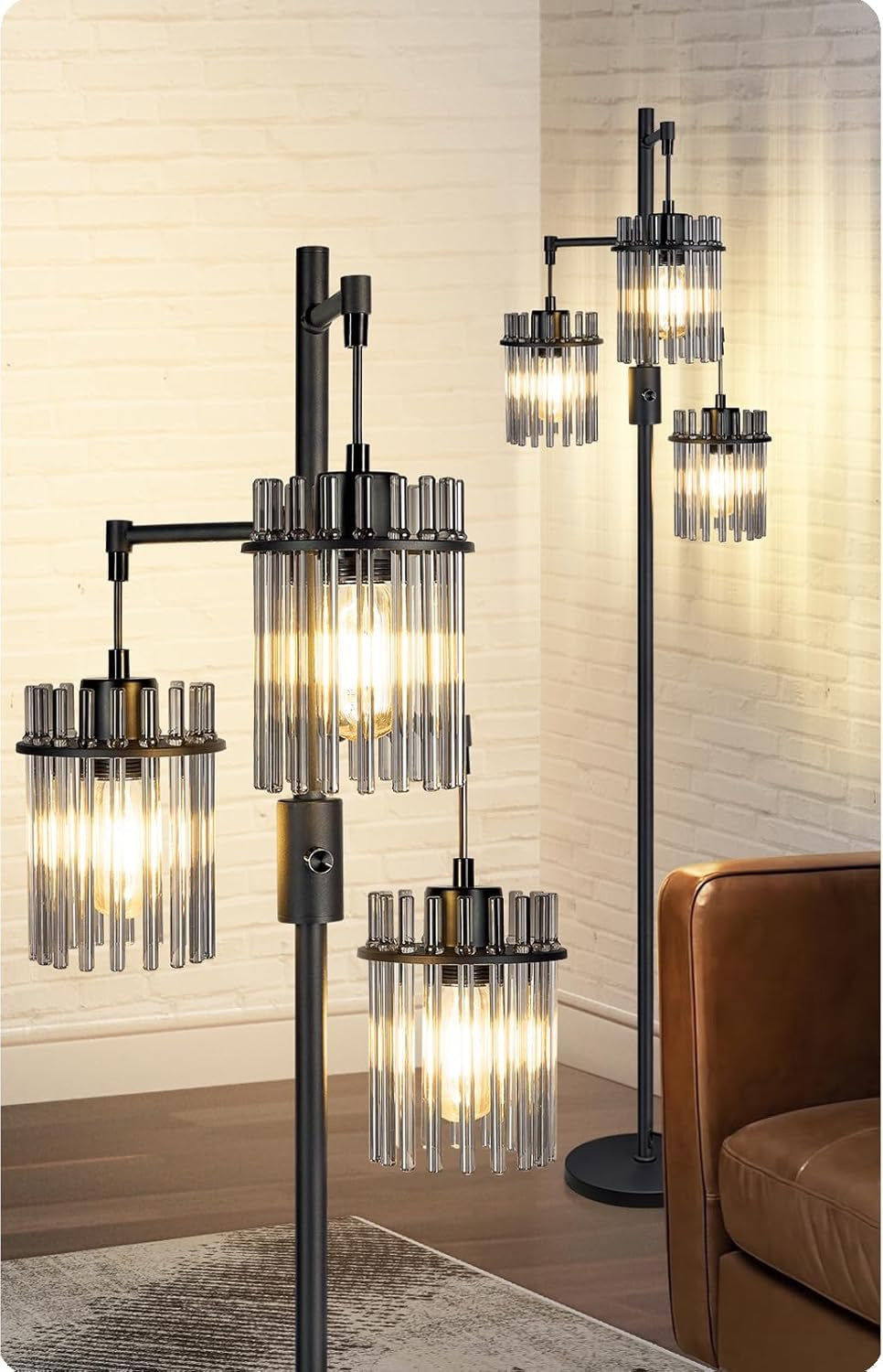 Industrial Modern Tree Floor Lamp | 3-Light Teardrop Cage Standing Lamp with Dimmable LED Bulbs