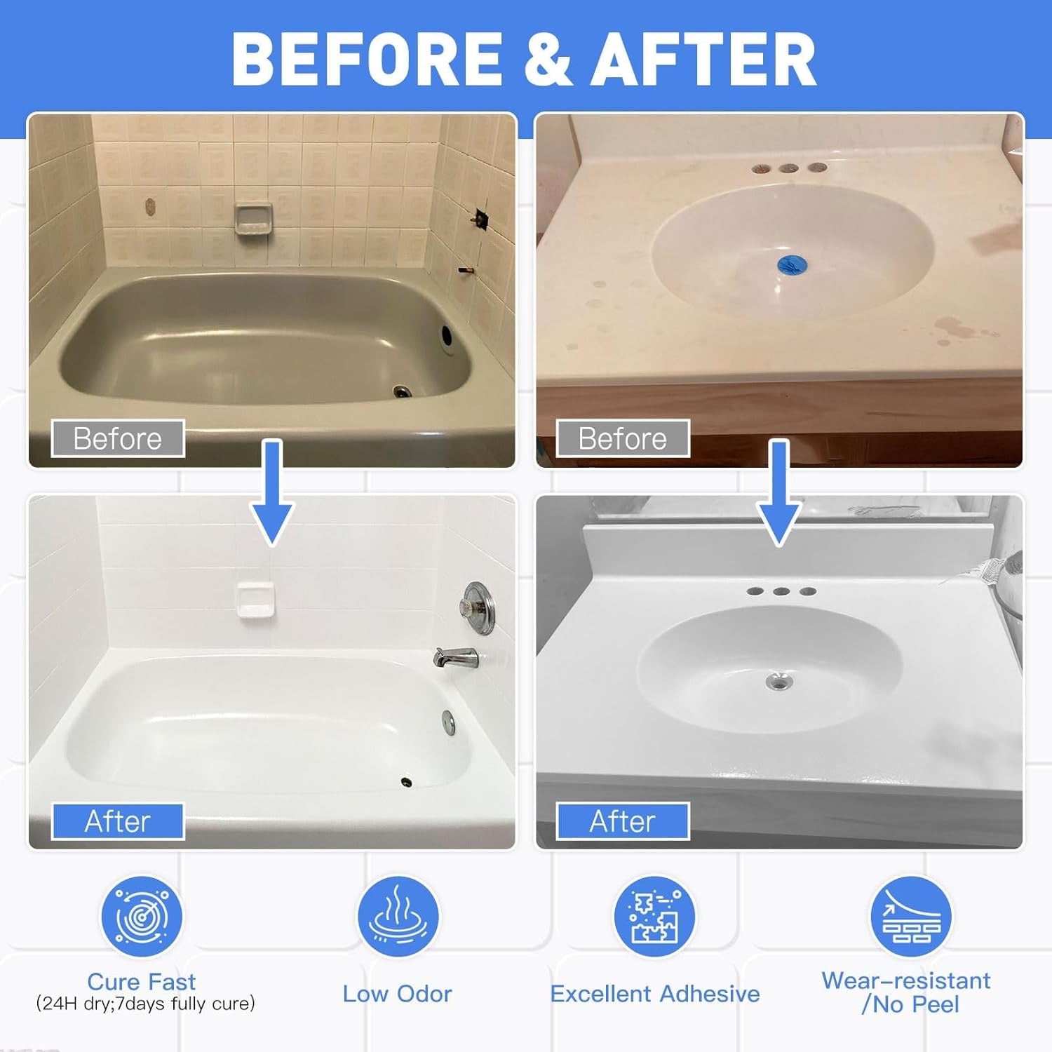 DWIL Tub & Tile Refinishing Paint (16.5 oz) | Water-Based, Low-Odor Semi-Gloss White with Hardener