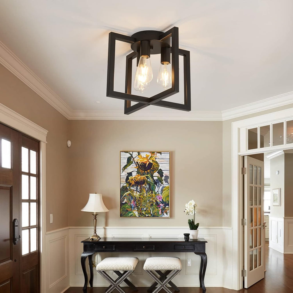 ZGLAOJT 3-Light Industrial Semi-Flush Ceiling Chandelier | Black Farmhouse Ceiling Light Fixture