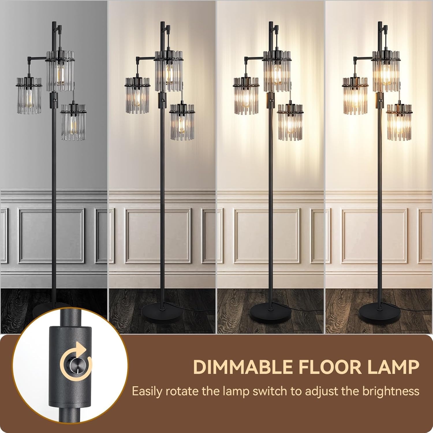 Industrial Modern Tree Floor Lamp | 3-Light Teardrop Cage Standing Lamp with Dimmable LED Bulbs